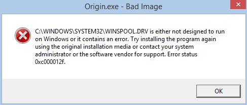 Windows Error Status 0xc000012f