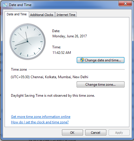 Windows Date and Time Settings