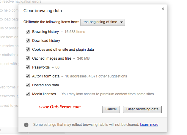 Clear Browsing Data Window in Chrome