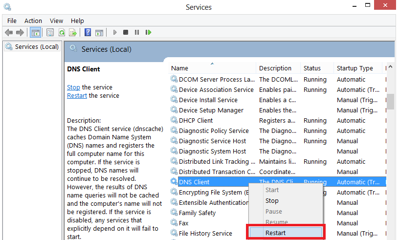 Restart DNS Client