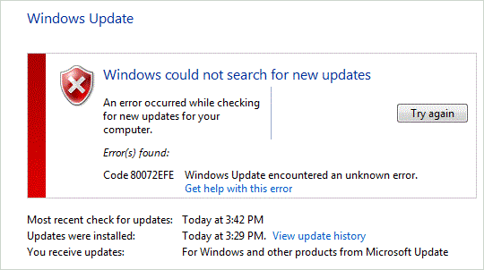 Windows Update Error 80072EFE