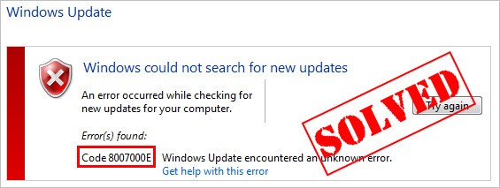 Windows Update Error 8007000E