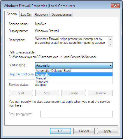 Enable Firewall Via Services Options