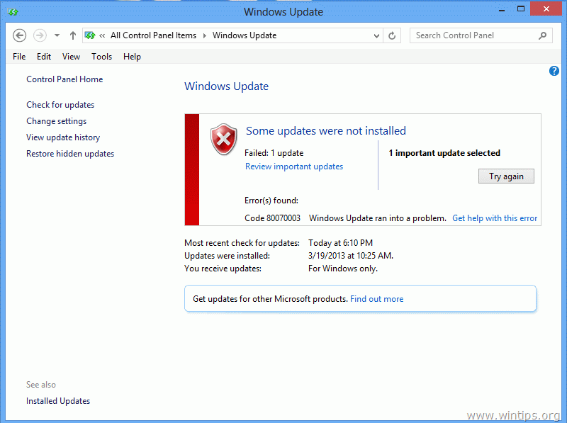 Windows Update Error Code 8007000E