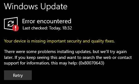 Windows Error Code 0x80070643
